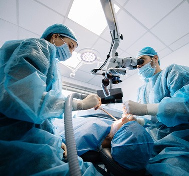 a dentist performing a surgery with an assistant