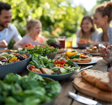 Plates of food on a picnic table