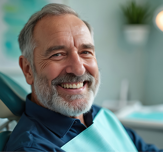 Close up of bearded male dental patient smiling