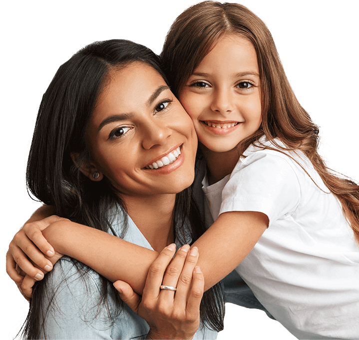 Smiling mother and daughter