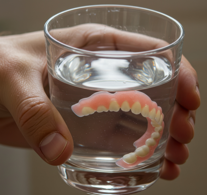Dentures in glass